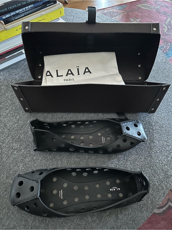 Alaia Shoes - Alaïa Black Perforated Leather Pointed-Toe Flats